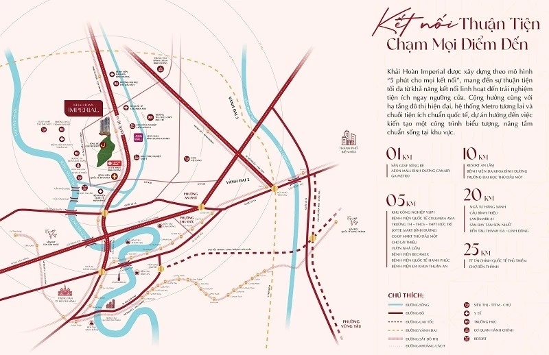 Khải Hoàn Imperial nổi bật trên Quốc lộ 13 với vị trí đắc địa và tiện ích xung quanh.