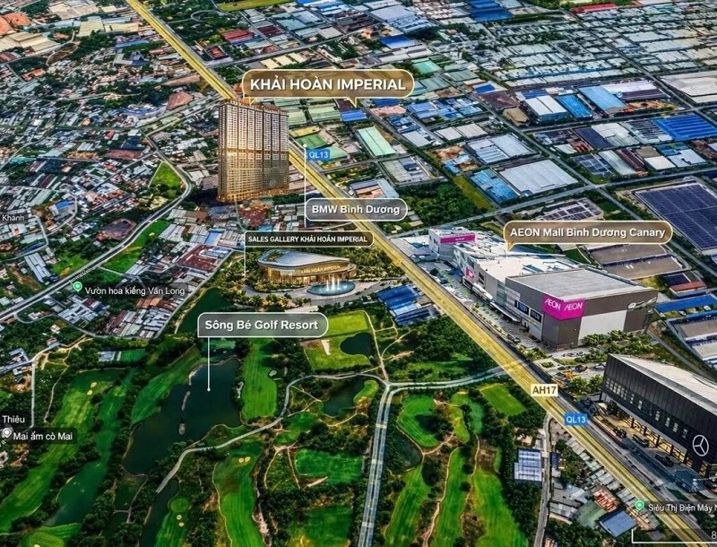 Khải Hoàn Imperial nổi bật trên Quốc lộ 13 với vị trí đắc địa và tiện ích xung quanh.